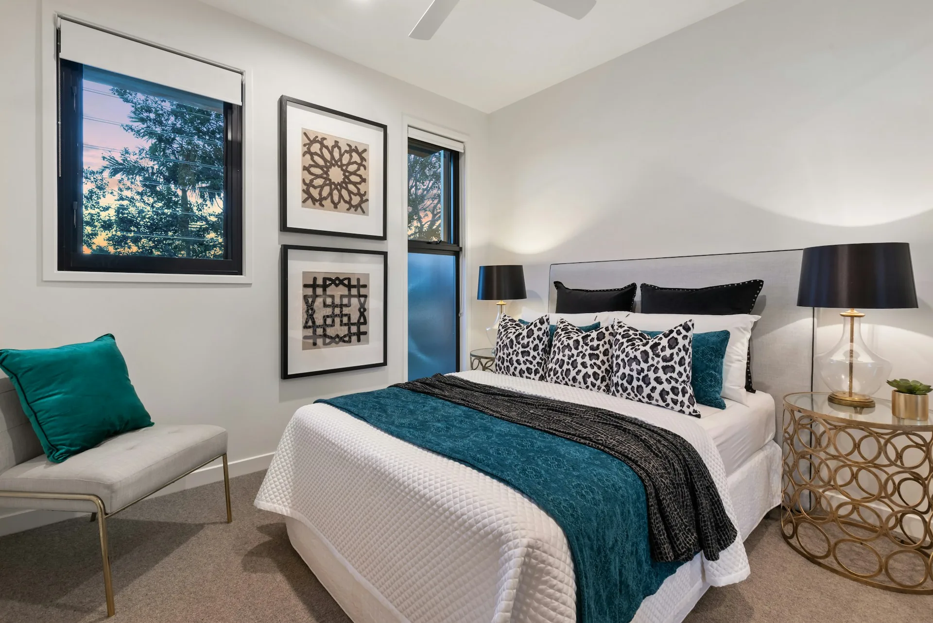 Bright bedroom with soft neutral carpet